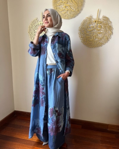 İTHAL KAŞVİ KETEN TAKIM MAVİ resmi